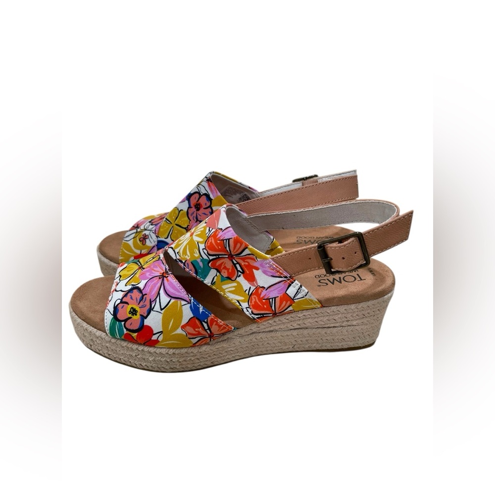 TOMS Claudine Wedge Floral Espadrilles Platform Sandal Wome’s Size 8